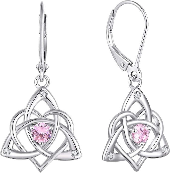 Starchenie Celtic Knot Dangle Earrings Sterling Silver Trinity Love Knot Leverback Earrings Gemstones Jewelry for Women