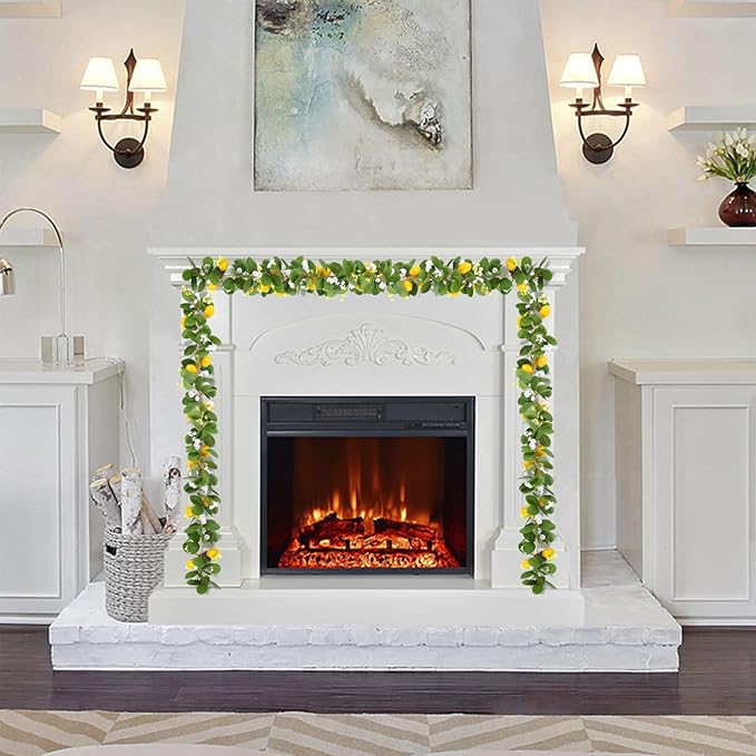 U'Artlines 2Pcs Total 11 Ft Artificial Lemon Garland Spring Summer Faux Fruit Vine Garlands with Greenery for Door Wall Mantle Wedding Party Table Decorations