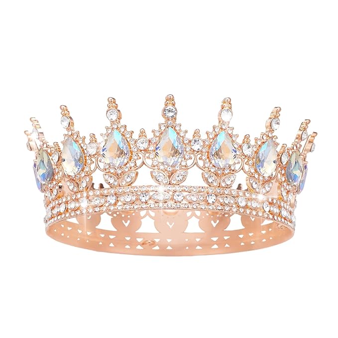 Queen Crown Rhinestone Wedding Crowns and Tiaras for Women Costume Party Hair Accessories Princess Birthday Crown Crystal Bridal Crown (Rose Gold & Moonlight Crown)