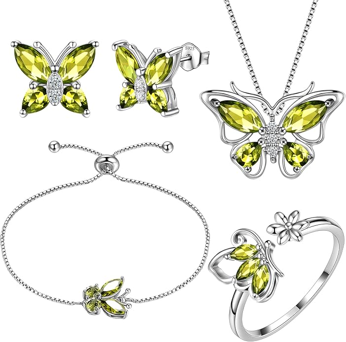 Aurora Tears Butterfly Jewelry,Women 925 Sterling Silver Butterflies Birthstone Pendant Necklace/Earrings/Rings Wedding Gift