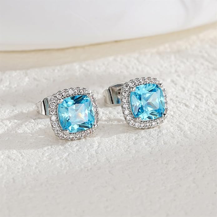 YOMELA Cubic Zirconia Earrings Studs, Halo CZ Birthstone Simulated Diamond Stud Earrings for Women