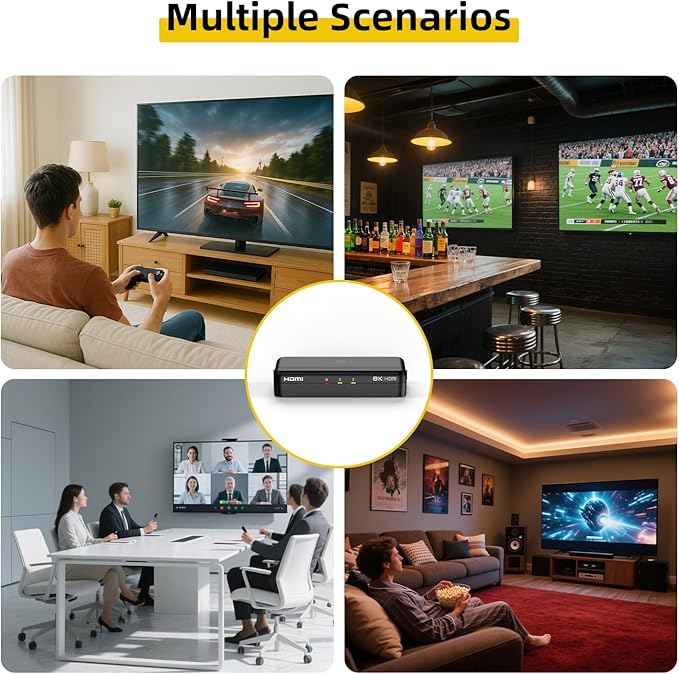 8K HDMI Splitter 1x2 – 1 in 2 Out, 8K@60Hz, 4K@240Hz (DSC), HDCP 2.3, 48Gbps, EDID, Auto Downscaling, Duplicate/Mirror Screens, Compatible with Dual Monitors, TV, PS5, Amplifier