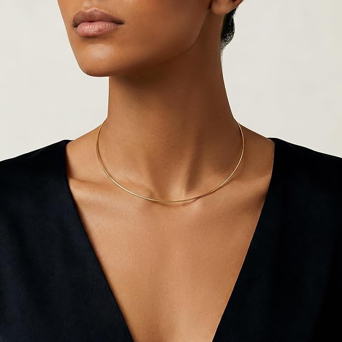 Dainty Choker Necklace for Women, Minimalist Simple Thin Lightweight Collar Choker, 14K Gold Plated Stainless Steel, Hypoallergenic Fashion Trendy Jewelry, Open Cuff Bangle Inspired Design Jewelry