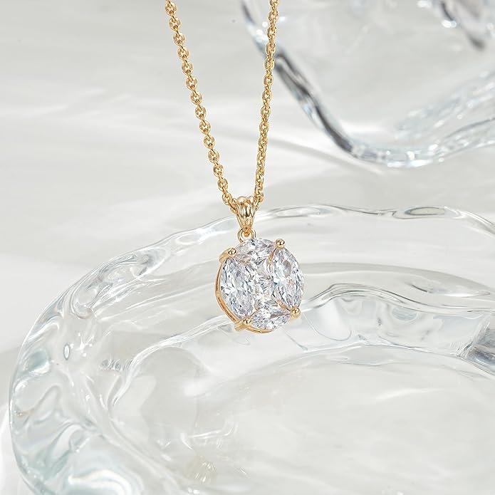 Fettero Christmas Necklace for Women Trendy 14K Gold Plated Dainty Diamond Necklace Charm CZ Clover Star Pendant Necklaces Simple Jewelry Gold Necklace for Women