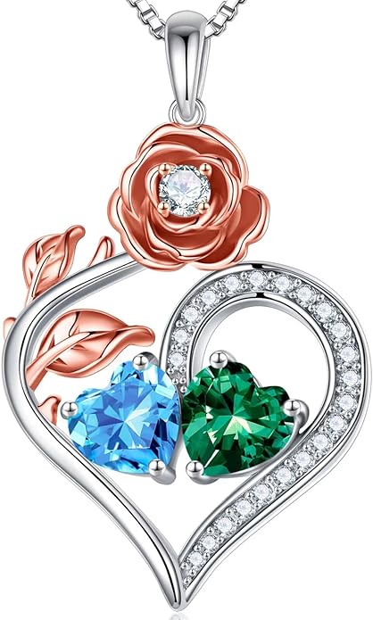 Iefil Valentines Day Gifts for Her - 925 Sterling Silver Double Birthstone Necklace, Anniversary Birthday Gifts for Women, Jewelry Gift for Wife Her
