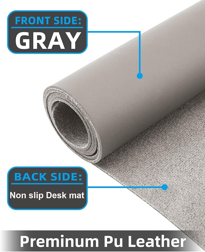 Leather Desk Protector, Laptop Mat - Non-Slip PU, Waterproof Writing Pad for Office/Home (31.5"x15.7", Light Grey)