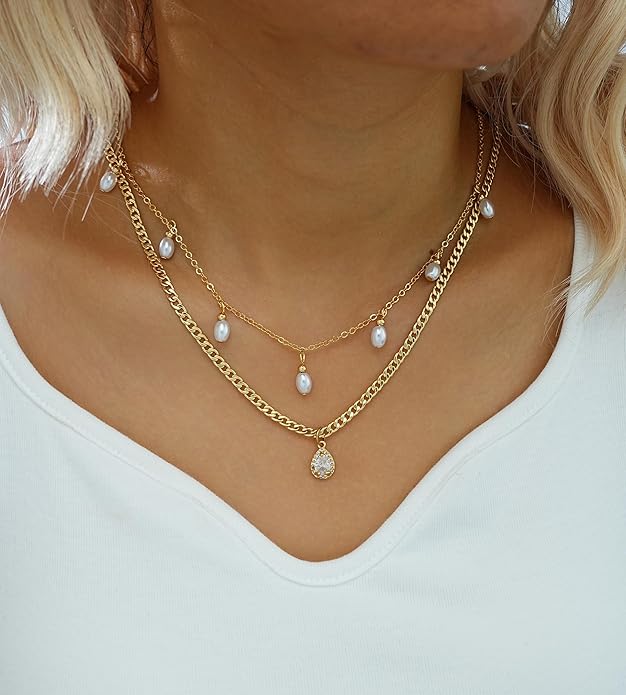 YEEZII Layered Gold Necklaces for Women Trendy, 3 Pcs 14K Gold Plated Choker Paperclip Box Chain Necklace, Stackable Women's Gold Pendant Necklaces Jewelry Set