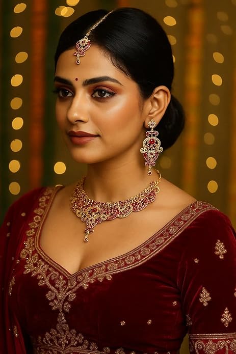 Touchstone Indian jewelry set for women bollywood gold jewellery wedding outfits necklace sets earrings bridal maang tikka fancy costume girls big desi accessories rhinestone in gold or silver tone