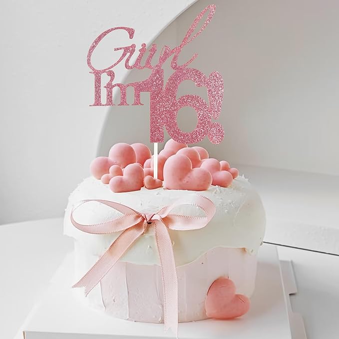 Giiirl I'm 15 Cake Topper - Pink Glitter Sweet 15 Birthday Decorations for Girls, Funny 15th Party Supplies for Teens, Girly I'm 15 Cake Decor (Giiirl I’m 15！, 15th)