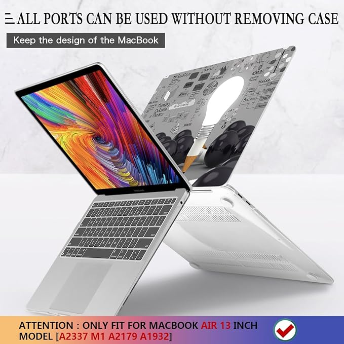 CISSOOK Creative Bulb Hard Shell Case for MacBook Air 13 inch A2337 M1 A2179 A1932 with Touch ID 2021-2018 Release, Plastic Hard Shell Cover with Keyboard Cover for MacBook Air 13 with Retina Display
