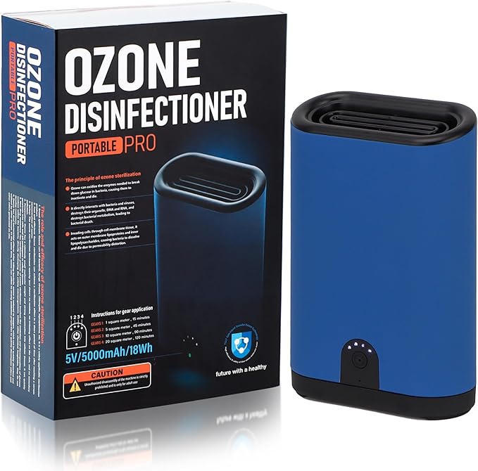 Portable Ozone Generator Air Purifier – 5000mAh Rechargeable, Battery Operated Ionizer & Odor Eliminator for Home, Car, Bathroom, Kitchen, Pets, Shoes, Smoke & Dust