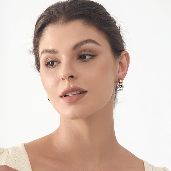 Knot Link Earrings for Women, Chunky Circle Drop Dangle Earrings, Studs Trendy