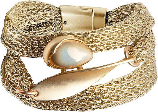 Gold Bracelet for Women Multi Chain Mesh Bracelet Wisted Orb Circle Disc Mesh Wrap bracelet for Women Statement Jewelry