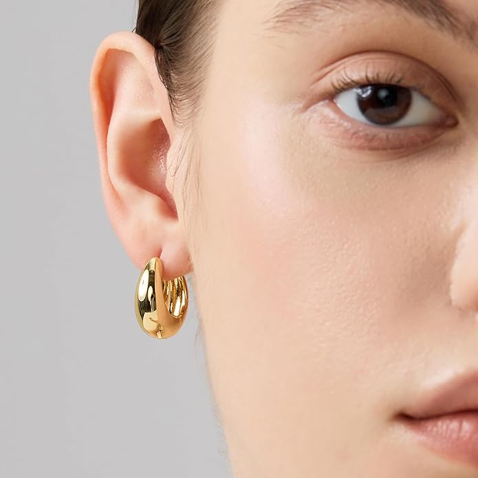 18K Gold Plated Huggie Hoop Earrings for Women, 925 Sterling Silver Post, Hypoallergenic Small Earrings