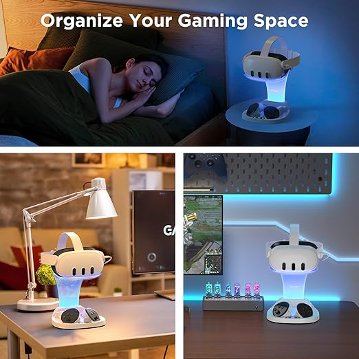 YOGES Charging Dock for Meta Quest 3S, Quest 3 Fast Charging Station with 2 Rechargeable Batteries kit, VR Heatset Charging Stand Dock for Oculus Quest 3/ Quest 3S Accessories, Support Elite Strap