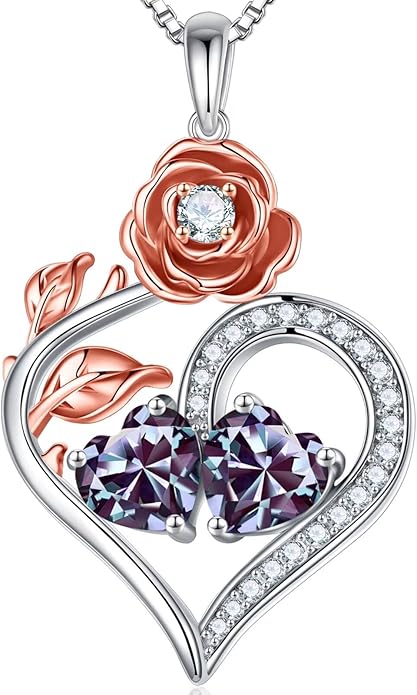 Iefil Valentines Day Gifts for Her - 925 Sterling Silver Double Birthstone Necklace, Anniversary Birthday Gifts for Women, Jewelry Gift for Wife Her