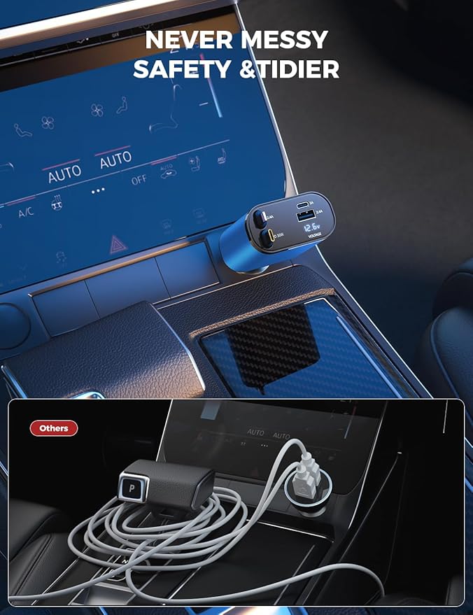 【Upgraded】 SUPERONE Retractable Car Charger 4 in 1, Fast Car Phone Charger with Cord 2.6ft, USB C and Apple Car Charger Adapter, Compatible with iPhone 16 15/15 Pro Max/14/13/12/11, Galaxy, Pixel