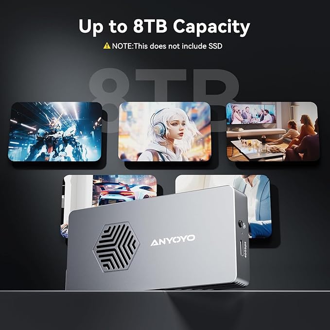 ANYOYO 40Gbps M.2 NVMe SSD Enclosure with Cooling Fan for M1 M2 Pro/Max,M.2 NVMe Enclosure Compatible with Thunderbolt 3/4/5/USB4/3.2/3.1 Support M/B+M Key Size 2230/2242/2260/2280 up to 2700 MB/s