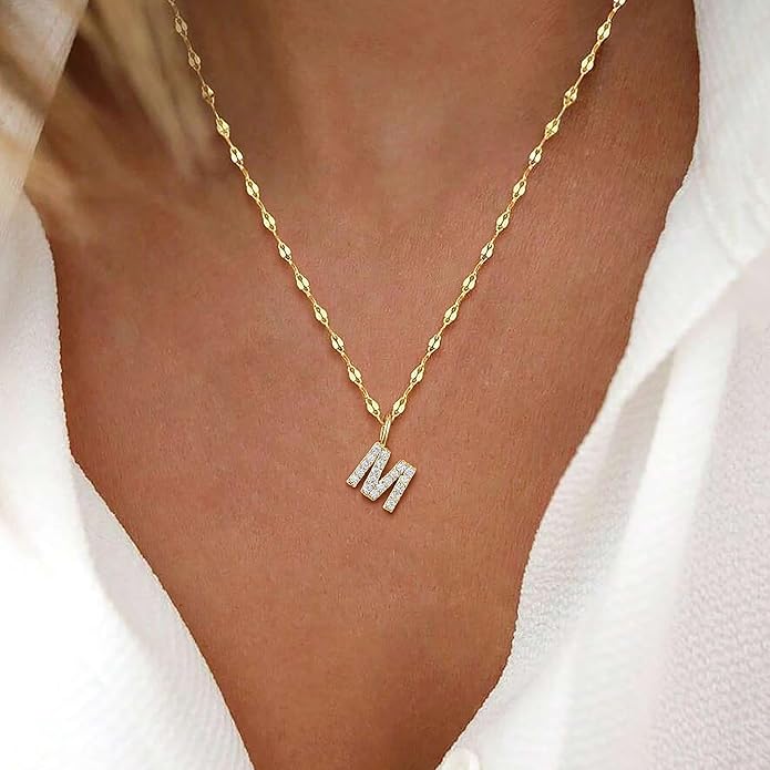 Initial Necklaces for Women,14K Gold Plated Necklaces, A-Z Letter Pendant Charm Necklace Trendy Dainty Hypoallergenic CZ Custom Personalized Name Necklace Gold Jewelry Birthday Christmas Gift for Her
