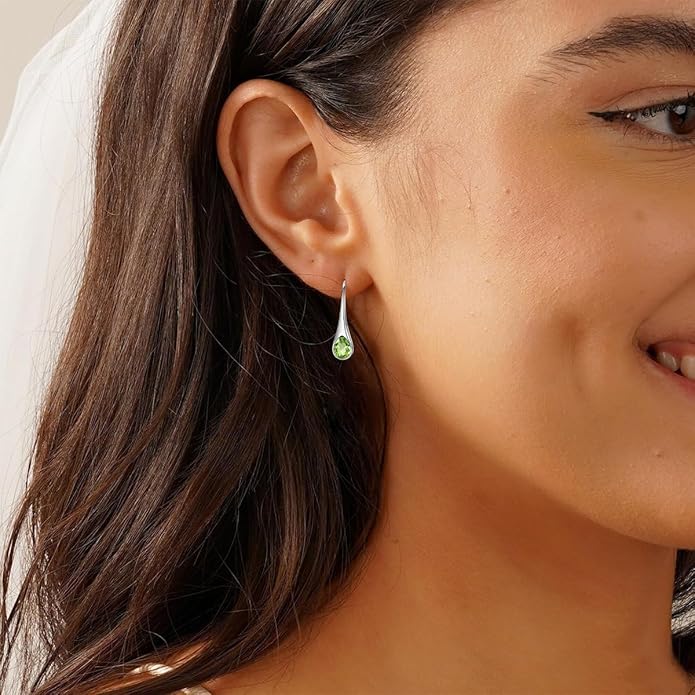 925 Sterling Silver Small Pear-Shaped Modern Style Hook Earrings with Crystals from Austria