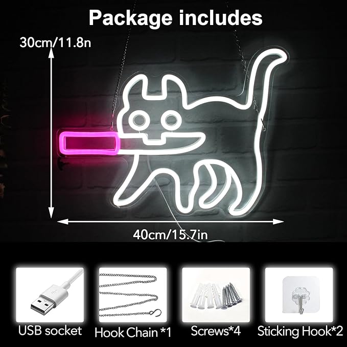 Dimmable Cat Neon Light 11.8x15.7in - Kawaii Night Light for Girls Bedroom, Cat Lover Gifts, USB Wall Decor for Home/Dorm/Living Room
