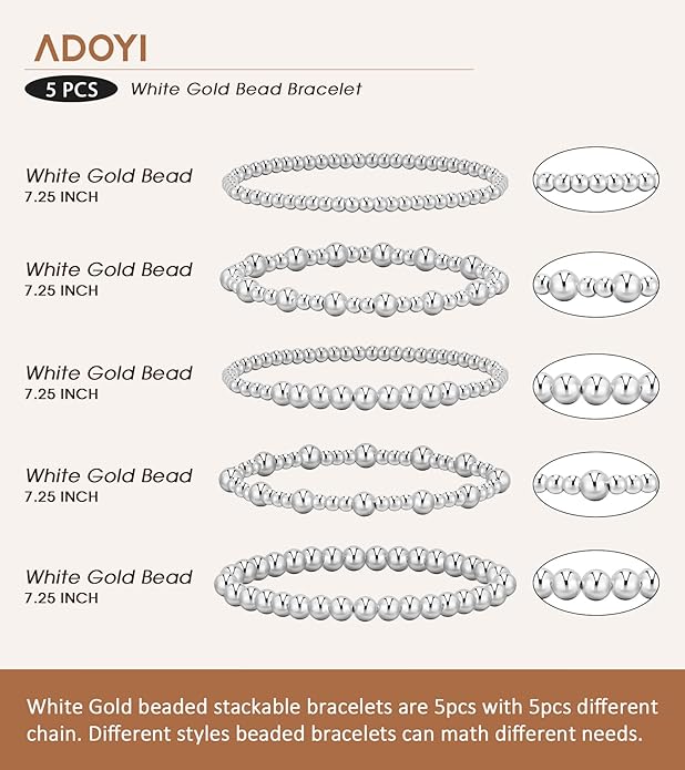 adoyi Gold Bracelets for Women Beaded Bracelet 14K Gold Plated Bracelet Stack Strand Stretch Bead Ball Bracelet Set Stackable Bracelet Adjustable Bracelet Set Jewelry for Gifts