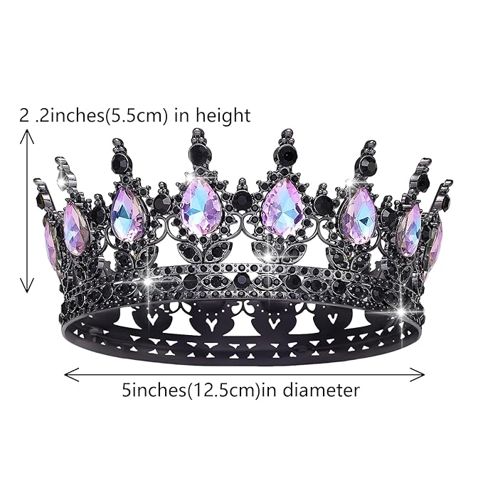 Queen Crown Rhinestone Wedding Crowns and Tiaras for Women Costume Party Hair Accessories Princess Birthday Crown Crystal Bridal Crown (Black Moonlight Purple)