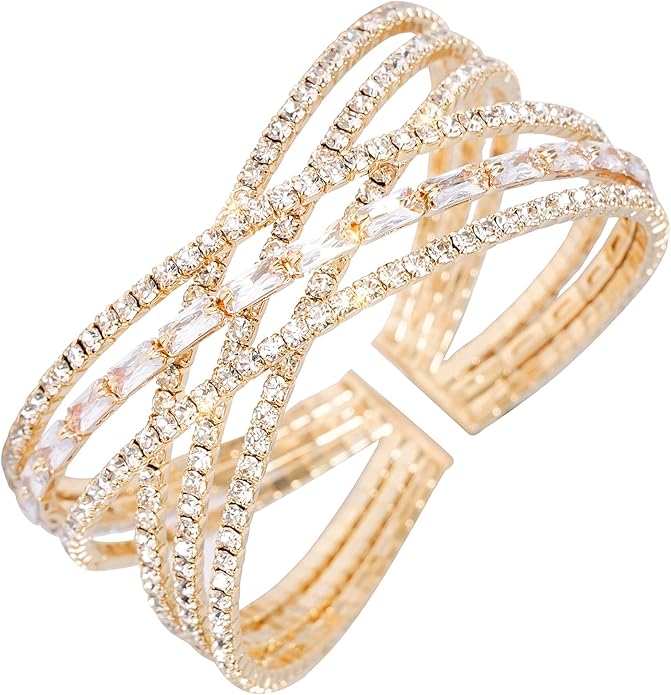 Rhinestone Bracelet Multilayer Cuff Bracelet Sparkling Crystal Layered Bridal Bracelets for Women