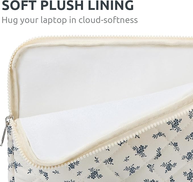 Puffy Laptop Sleeve 13-15.6 Inch Cute Quilted Laptop Protective Case Padded Floral Computer Sleeve for MacBook (A-Light Blue, 13 Inch)