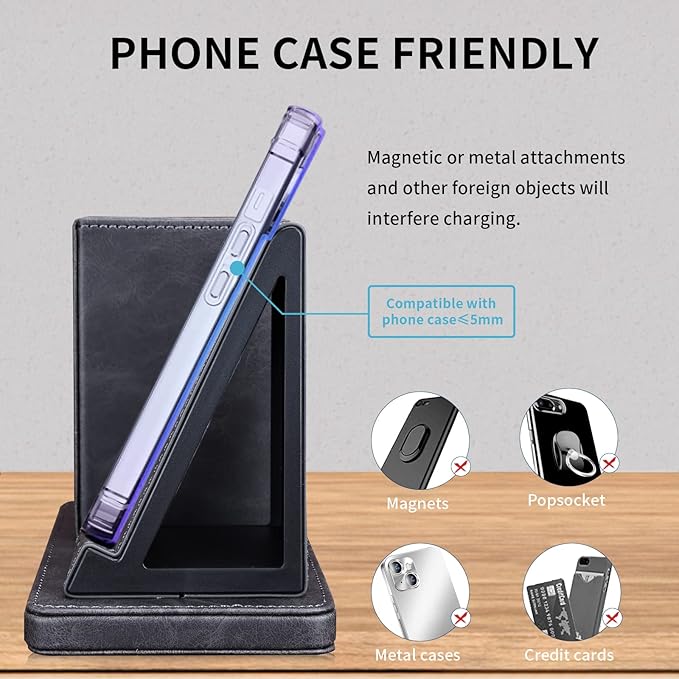 Wireless Charger with Desk Organizer, Wireless Charging Station for iPhone 13/13 Pro Max/13 Pro/12 Series/11/XS Max/XR/X/8Plus/SE 2, Wireless Charging Stand with Leather… (Gray)