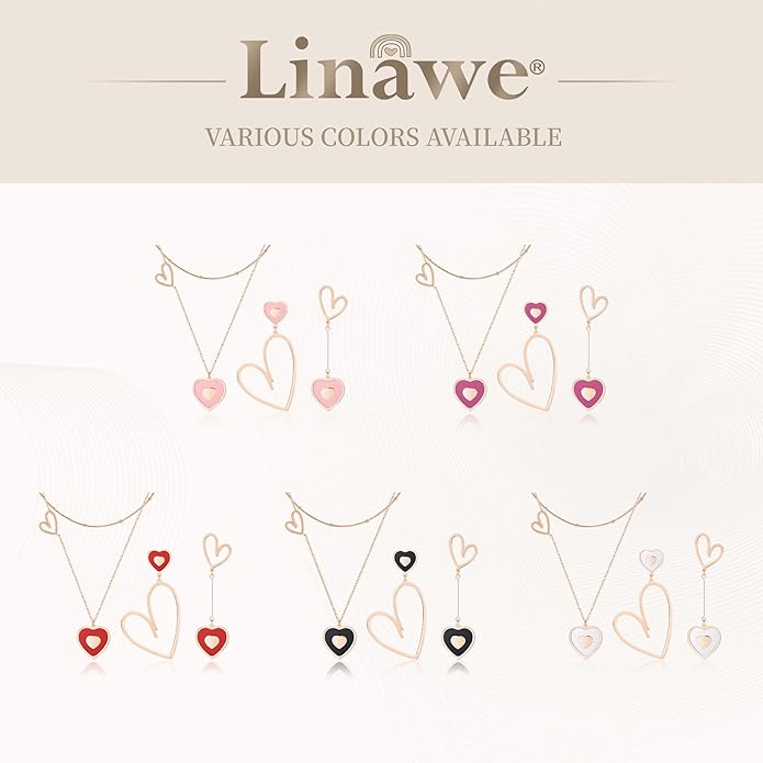 Linawe Layered Choker Heart Pendant Necklace for Women Trendy, Gold/Silver/Rose Gold Chain Stainless Steel Stacked Necklaces, Double Heart Necklace Y2K Preppy Jewelry