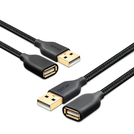 OKRAY USB Extension Cable 10FT, 2-Pack Nylon Braided USB 2.0 Extender Cord Type A Male to A Female Extension Cable with Gold-Plated Connector for USB Flash Drive/Hard Drive, Keyboard, Printer, Webcam