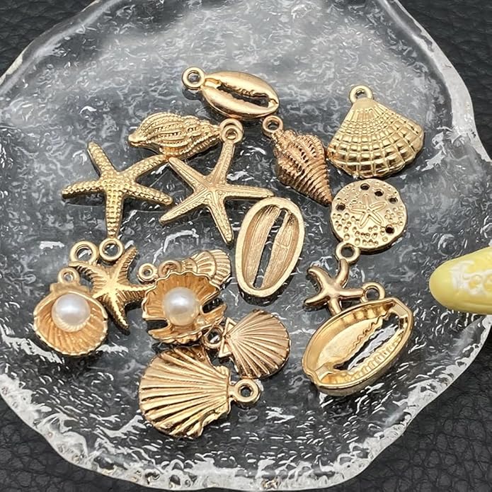 16Pcs Beach Charms, Summer Pendant Alloy Starfish, Seashells and Conches Beach Charms for Jewelry Making, Necklace Bracelet Earrings Crafting DIY
