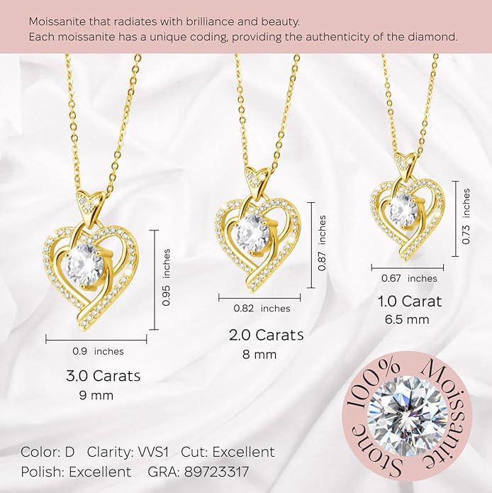 Valentines Day Moissanite Pendant Necklace for Women – 925 Sterling Silver Necklace for Women Heart Pendant, Dainty Silver Jewelry Gift Box for Mom Wife Girlfriend – Birthday Anniversary