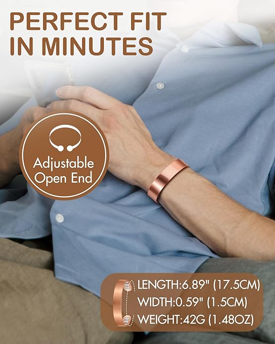 Feraco Copper Bracelet for Men, 5X Ultra Strength Magnetic Cuff Bangle with 5000 Gauss Neodymium Magnets, 99.99% Pure Copper Jewelry Gift, Adjustable