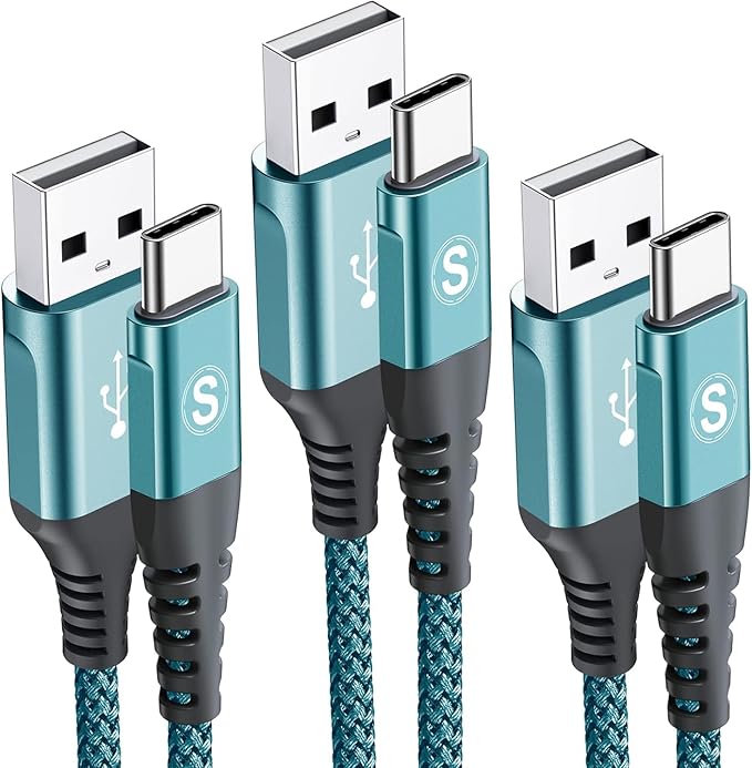 USB C Cable 3.1A Fast Charging [3Pack,10ft+6.6ft+3.3ft], sweguard USB-A to USB-C Charger Nylon Braided Cord for Samsung Galaxy S21 S20 S10 S9 S8 Plus/FE Note 20 10 9 8 7, A71 A51 A32,LG,Moto,PS5-Green