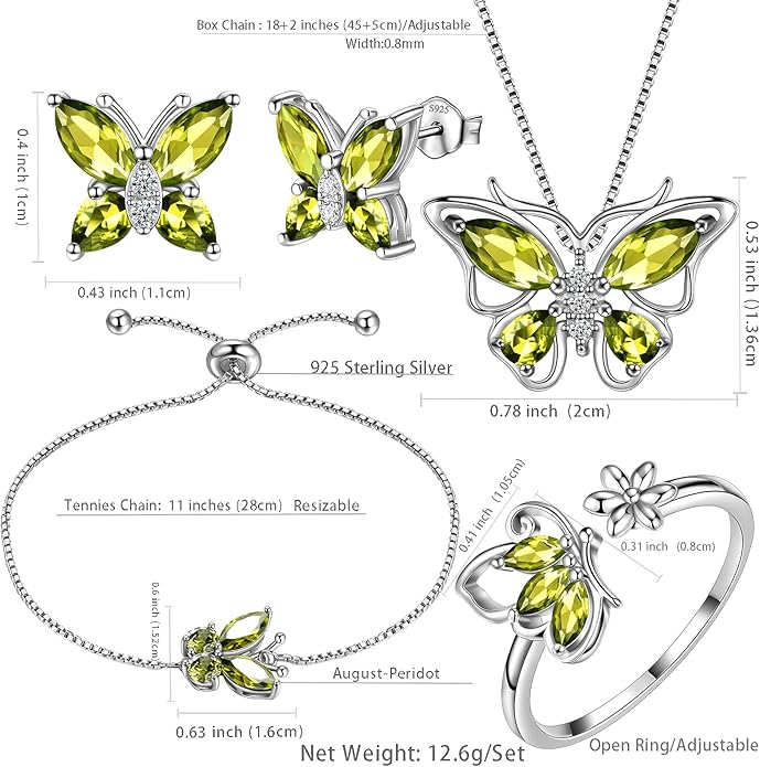 Aurora Tears Butterfly Jewelry,Women 925 Sterling Silver Butterflies Birthstone Pendant Necklace/Earrings/Rings Wedding Gift