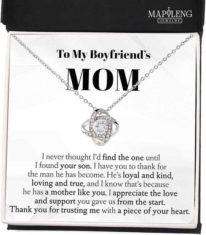To My Boyfriend's Mom Love Knot Necklace, Elegant Jewelry Gift From Girlfriend, Meaningful Mothers Day Surprise, Birthday Christmas Keepsake With Heartfelt Message