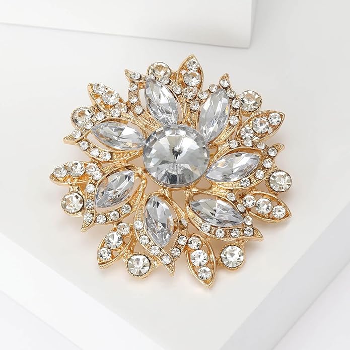 Rhinestone Flower Brooch for Women Vintage Crystal Flower Brooch Pin Elegant Clothing Hat Bag Accessories Christmas Birthday Party Wedding Costume Jewelry