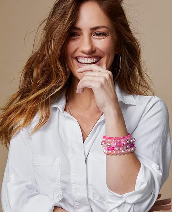 Noessla Beaded Boho Stretch Bracelet Colorful Stackable Crystal Beads Bracelets Trendy Costume Jewelry Mothers Day Gifts for Women