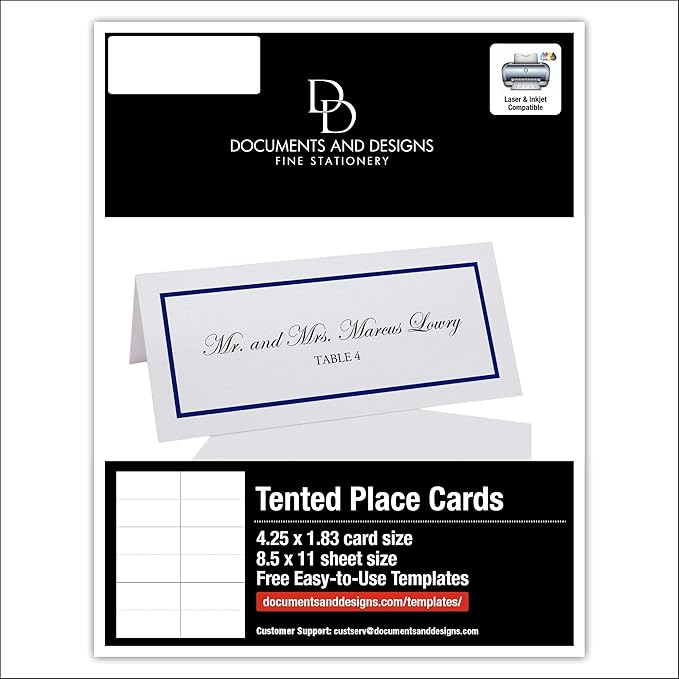 Single Line Border Printable Place Cards, Navy (Choose Color), Set of 150 (25 Sheets), Laser & Inkjet Printers - Wedding, Party, Dinner, and Special Events - Made in the USA