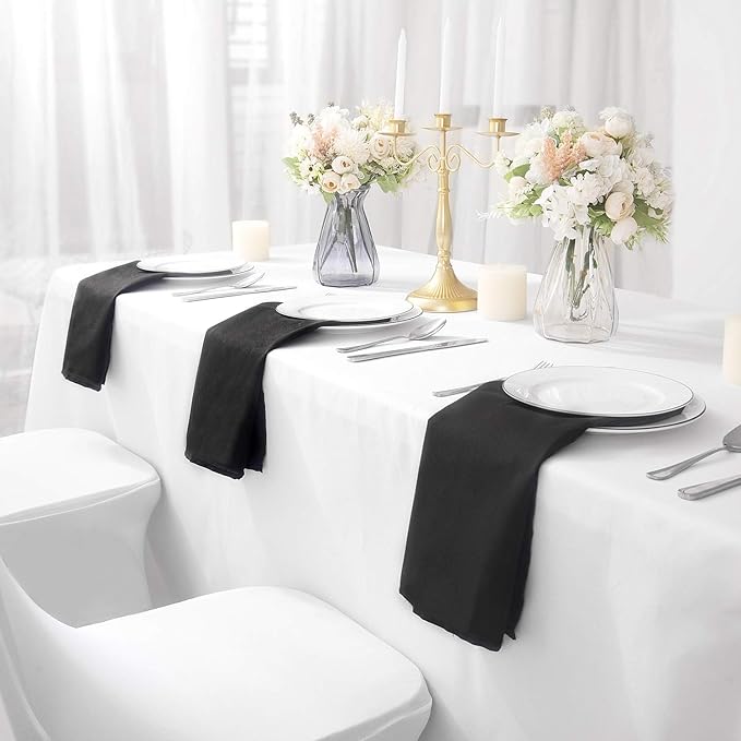 25pcs Polyester Cloth Napkins - 20 x 20 inch Black Dinner Washable Napkins with Hemmed Edges for Restaurant/Wedding/Hotel(25,Black)