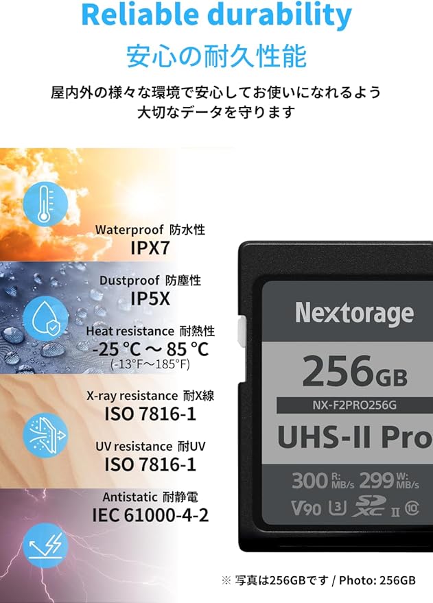 Nextorage 256GB SDXC UHS-II V90 SD Card Japanese Brand pSLC Max. Write Speed 299MB/s Max. Read Speed 300MB/s 4K Recording F2PRO Series NX-F2PRO256G SDXC Card for Digital Camera