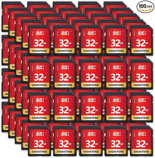 GIGASTONE 32GB SD Card 100-Pack UHS-I U1 Class 10 SDHC Memory Card High-Speed Full HD Video Compatible with Canon Digital Camera, SPYPOINT TACTACAM Trail Camera, with 100 Mini Cases