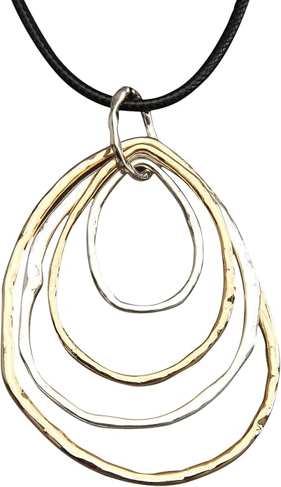 GelConnie Boho Necklaces for Women Vintage Silver Circles Long Pendant Necklace Cowgirl Sweater Necklace Adjustable Leather Choker Necklace for Women