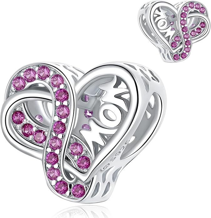 VOROCO 925 Sterling Silver mom Charm for Bracelets Necklaces pendant Charms,Infinity Love Heart Charms for Mother Birthday Christmas day Jewelry Gifts