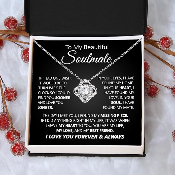 To My Beautiful Soulmate Necklace For Women, Necklace For Wife From Husband, Girlfriend Necklace From Boyfriend, Wife Birthday Gifts From Husband, Gifts Boxes For Women, Soulmate Necklace For Her