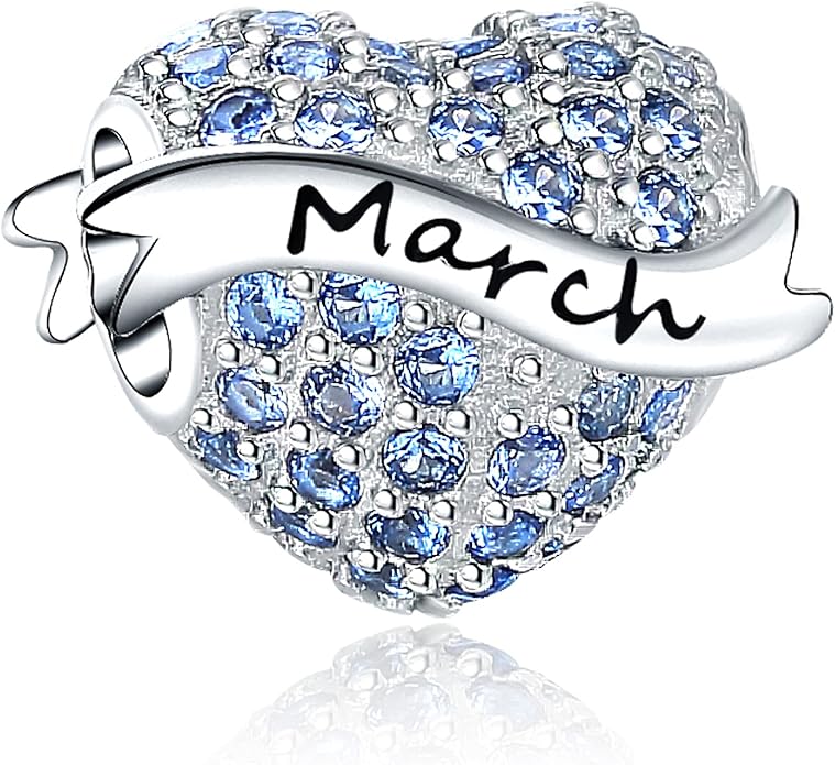Birthstone Charms 925 Sterling Silver Love Heart Beads Fit Pandora Charms Bracelet, Fit Mother's Day Christmas Birthday Gift