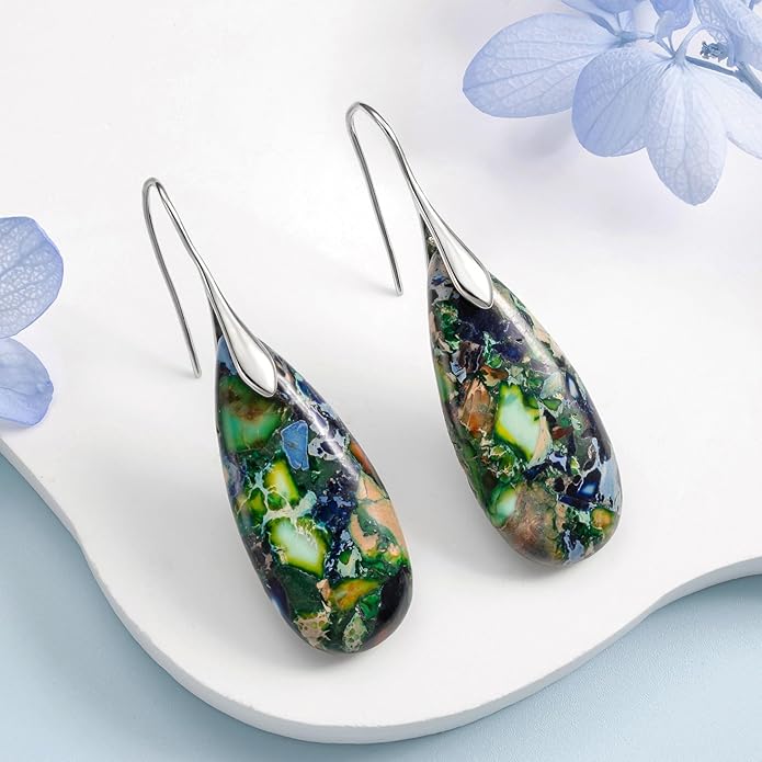 SELOVO Stone Fishhook Dangle Drop Earrings Statement Earrings for Women Stone