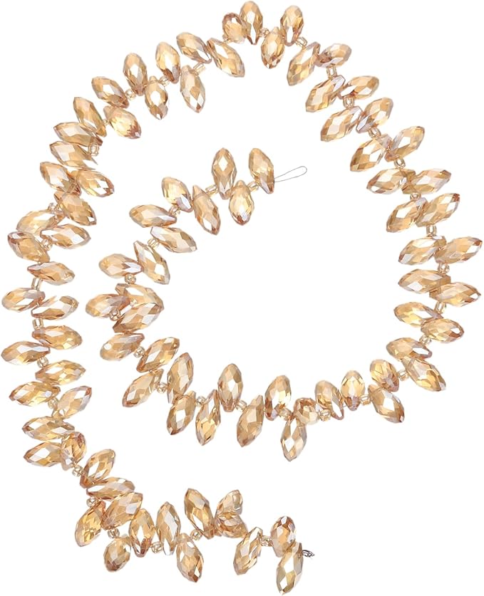 PATIKIL 2 Strands 180-190Pcs Teardrop Crystal Beads, 12x6mm Faceted Teardrop Briolette Horizontal Glass Beads Loose Bead for Bracelet Jewelry Making, Gold Tone